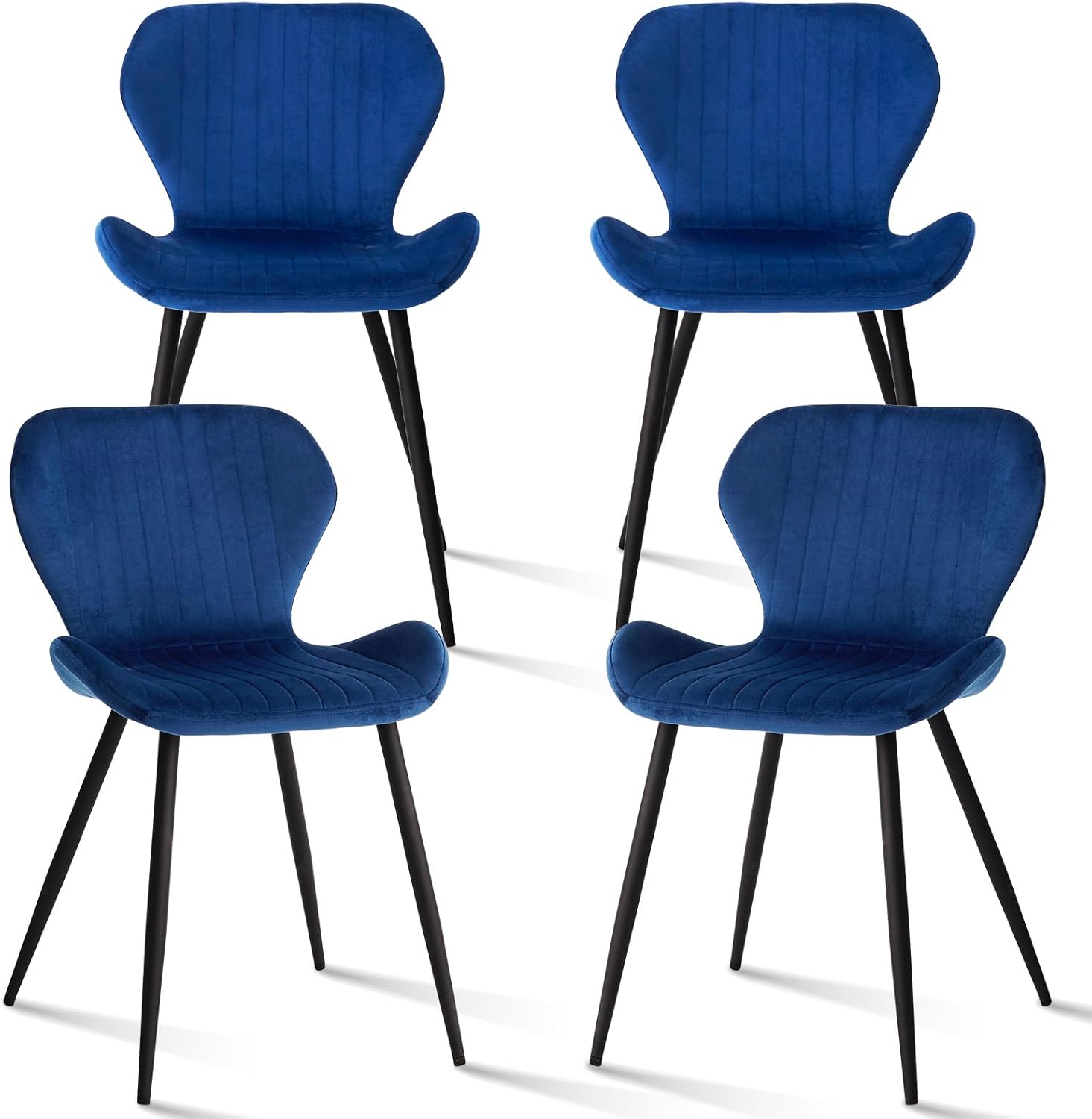 Velvet Dining Chairs Set of 4 Modern Kitchen Chairs,Comfortable Upholstered Seat, Wingback, Metal Legs for Bedroom Dining Living Room, Blue