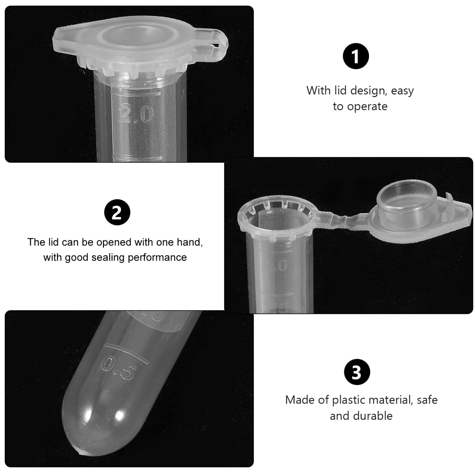 Hemobllo Tubes à Centrifuger 2ml en Polypropylène Blanc avec Bouchon Intégré, Fond Rond et Graduation Précise, Pack de 500 pour Fournitures de Laboratoire