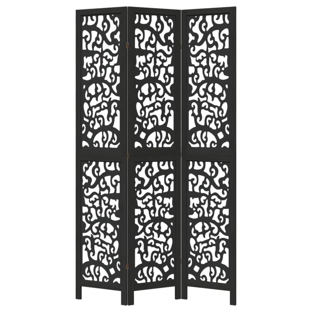 Paravent à 3 panneaux en bois massif de Paulownia - Noir - 105-110 x 200 cm - Brise-vue pliable - Pour chambre à coucher, salon, bureau et balcon - Design moderne avec charnières en métal