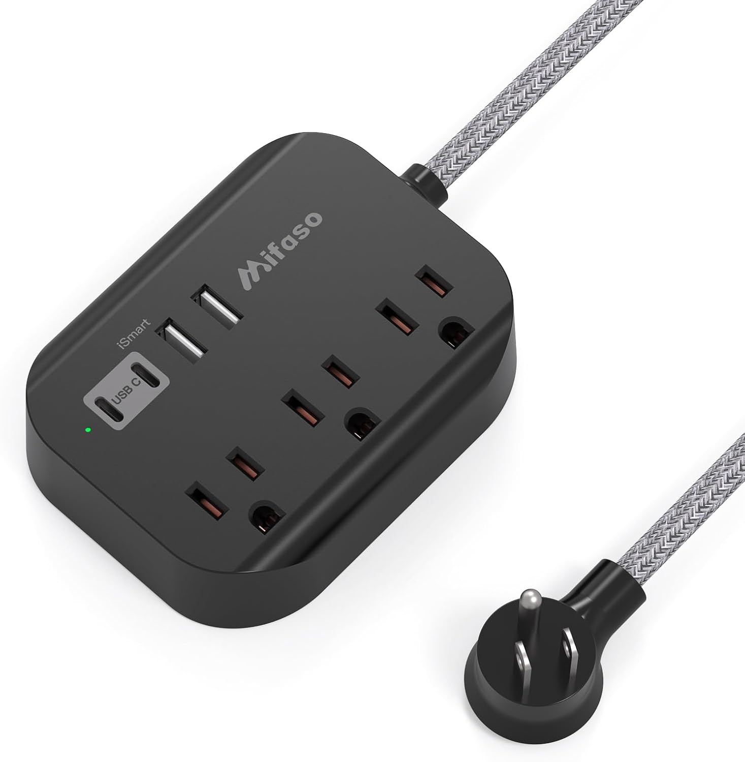 Cruise Ship Essentials - 1Ft Flat Extension Cord with Multiple Outlets, Power Strip USB Charging Station with Non Surge Protector for Cruise Ship, Travel, Dorm Room Essentials, Grey