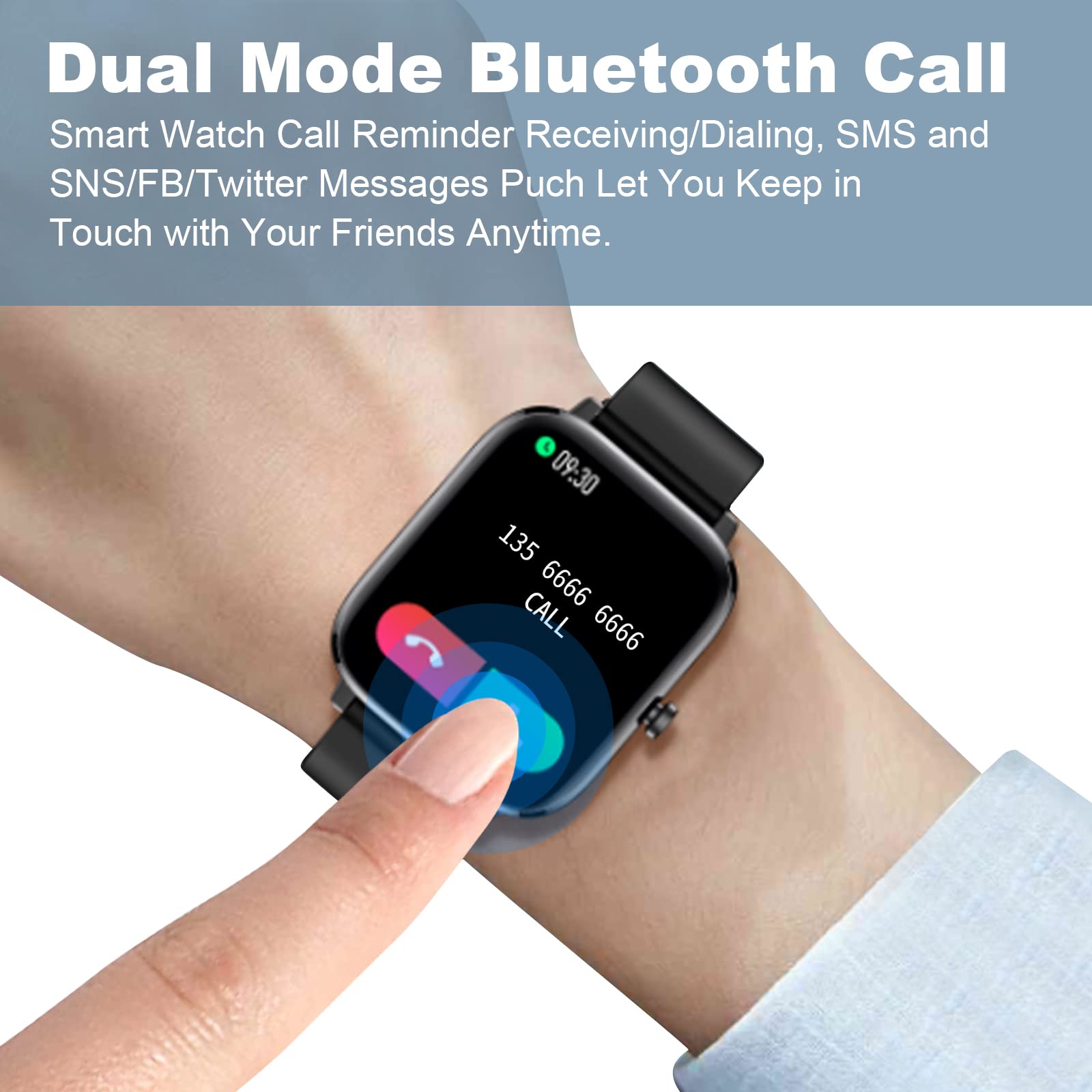 Choiknbo Smart Watch 1.7" Full Touch Screen con Risposta alle chiamate/quadrante IP67 Impermeabile Fitness Tracker Orologio intelligente Uomini Donne con Sonno/Cardiofrequenzimetro per Android/iOS