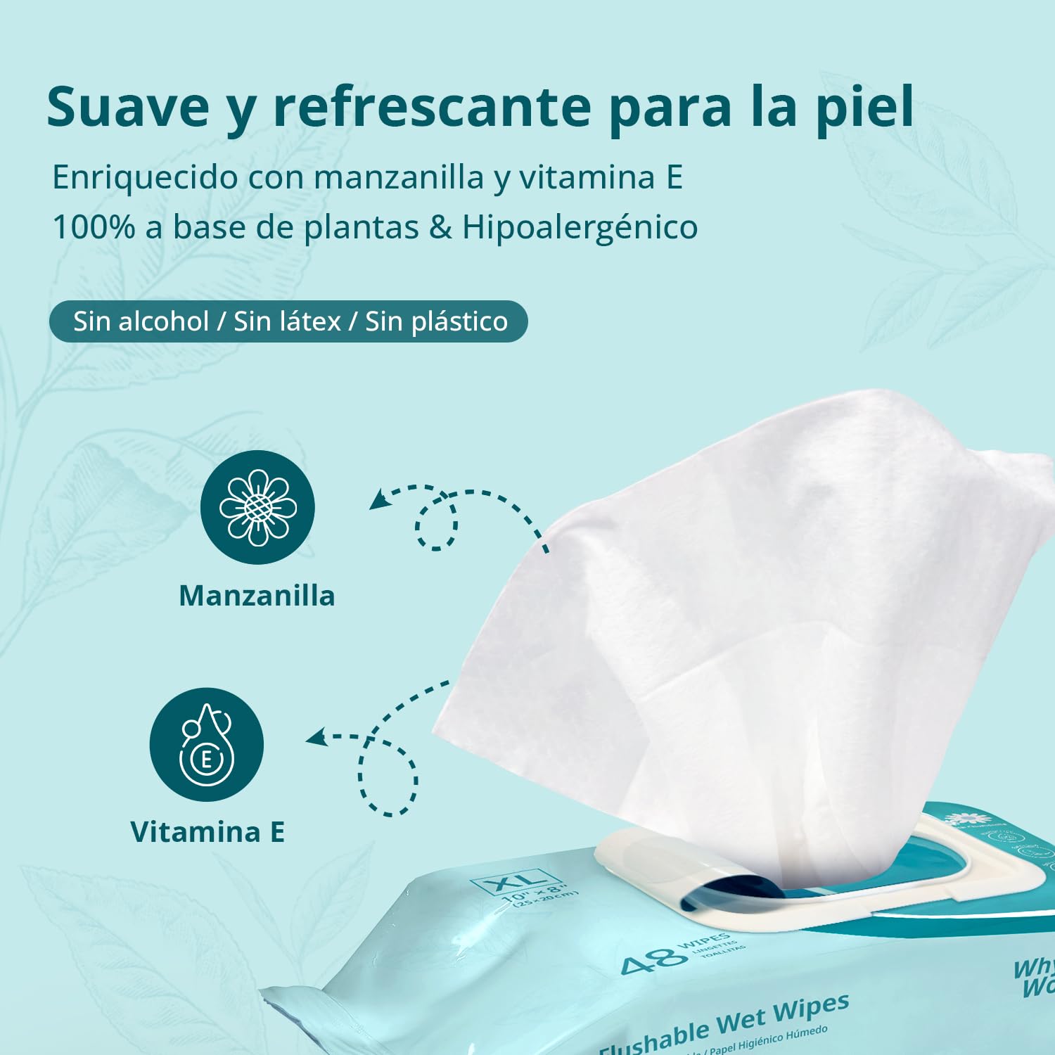 WhyWorry XL Papel Higiénico Húmedo Desechable con Manzanilla y Vitamina E por WC, Extra Grandes 20x25 cm Toallitas Húmedas para Limpieza Íntima, Biodegradable y Sin Plástico, sin Perfume, 144 Unidades