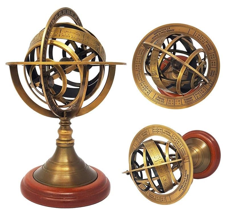 Imagen de catálogo asociada a Globo de esfera armilar de latón victoriano | Astrolabio náutico victoriano marino globo de mes