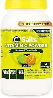 C-Salts Vitamin C Powder - 100% Pure Buffered Ascorbic Acid Powder for Daily Immune Support - Stomach-Friendly Organic Vegan Non-GMO Sugar-Free - 84 Servings 4000mg Per Serving - Lemon Lime, 8oz