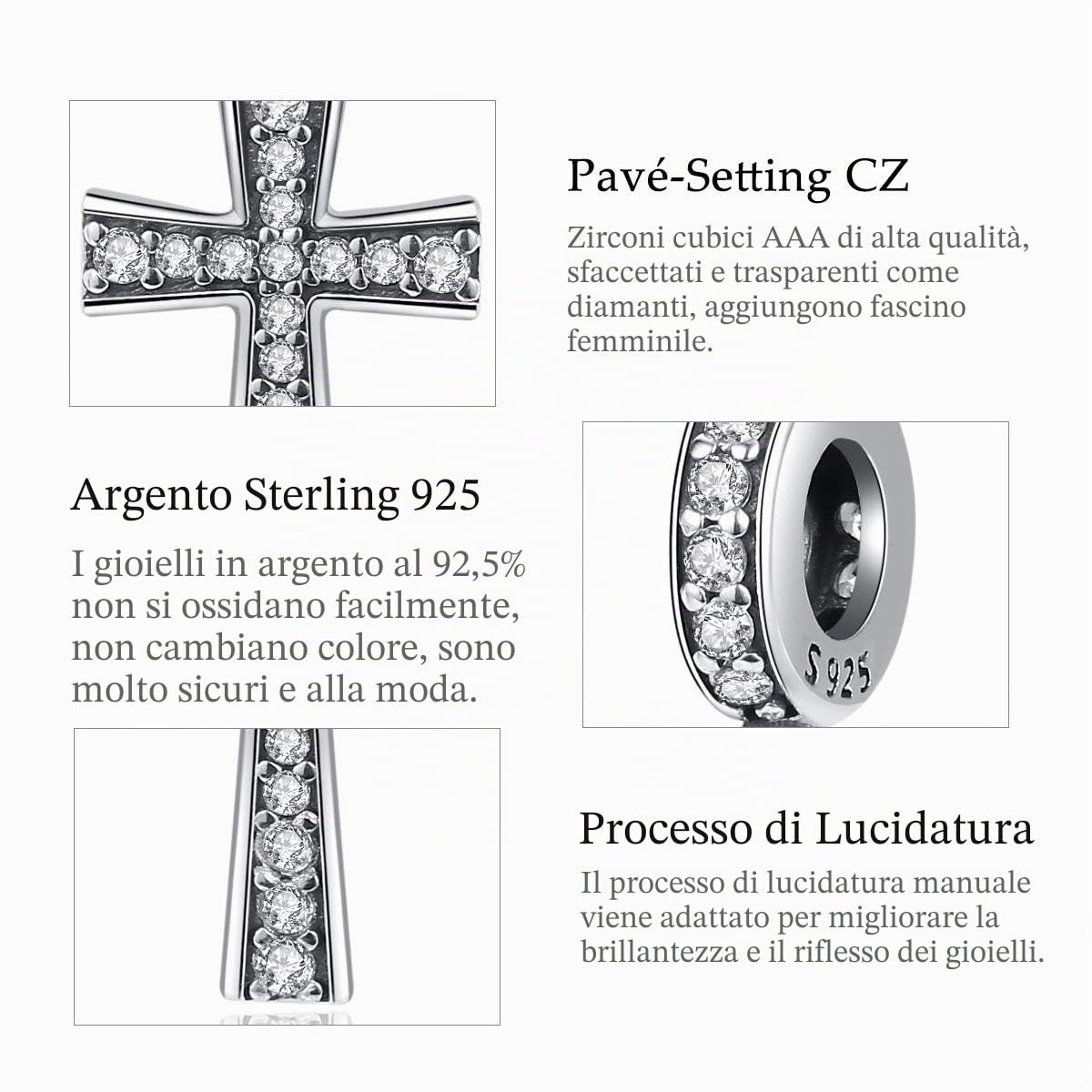 Eusense Charm Bead Argento Sterling Compatibili con Pandora e Bracciale Europeo