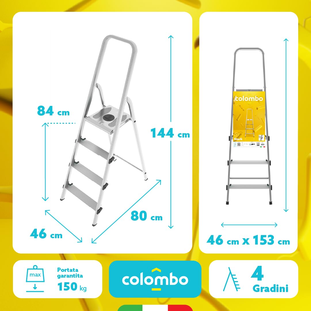 Colombo | Starke Leiter aus Aluminium und Stahl, 4 Stufen, ohne Nieten