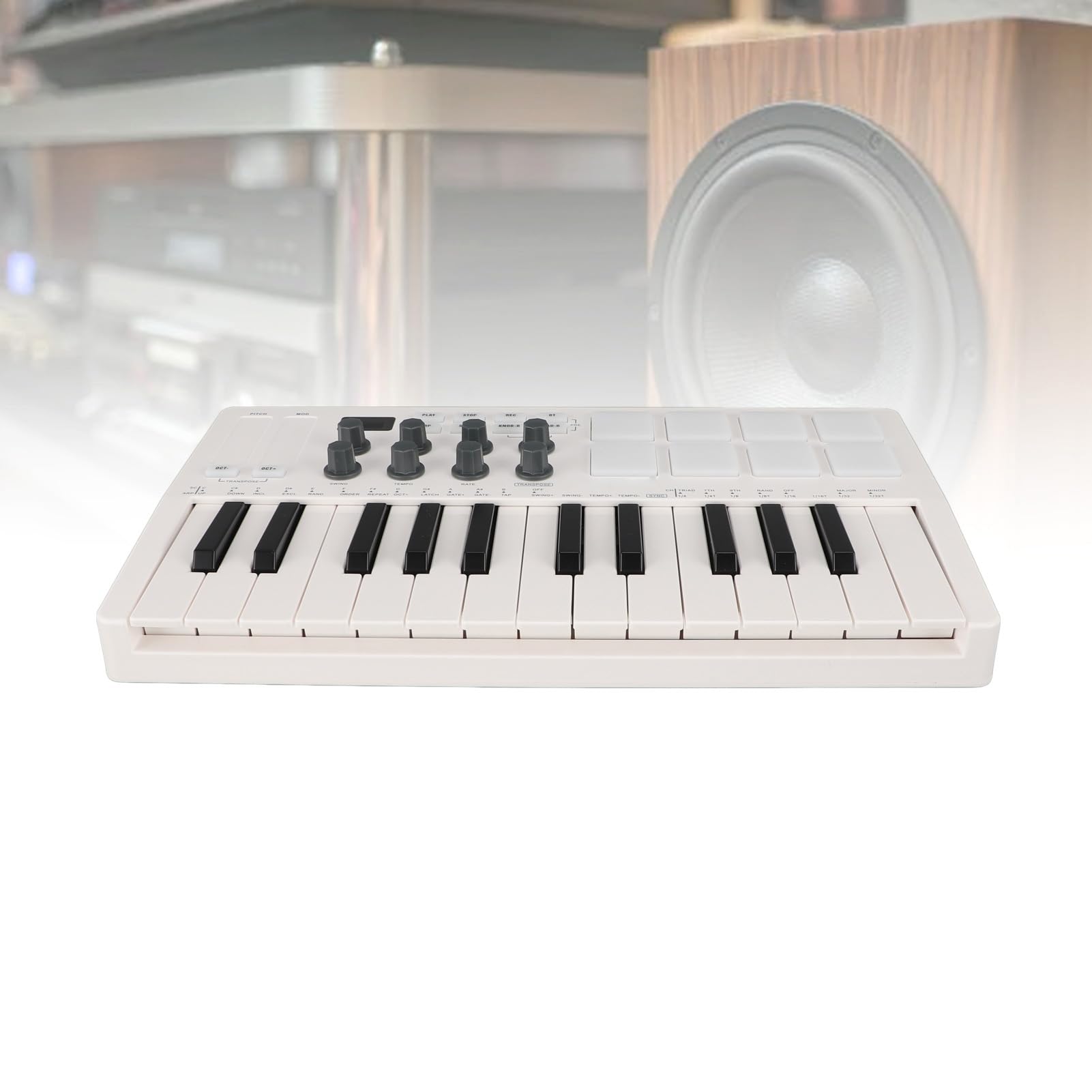 SUNGOOYUE Controlador de Teclado MIDI de 25 Teclas con 8 Pads para Software de Producción Musical, Producción de Estudio, Conexión BT/cable para Mayor Flexibilidad, Material ABS