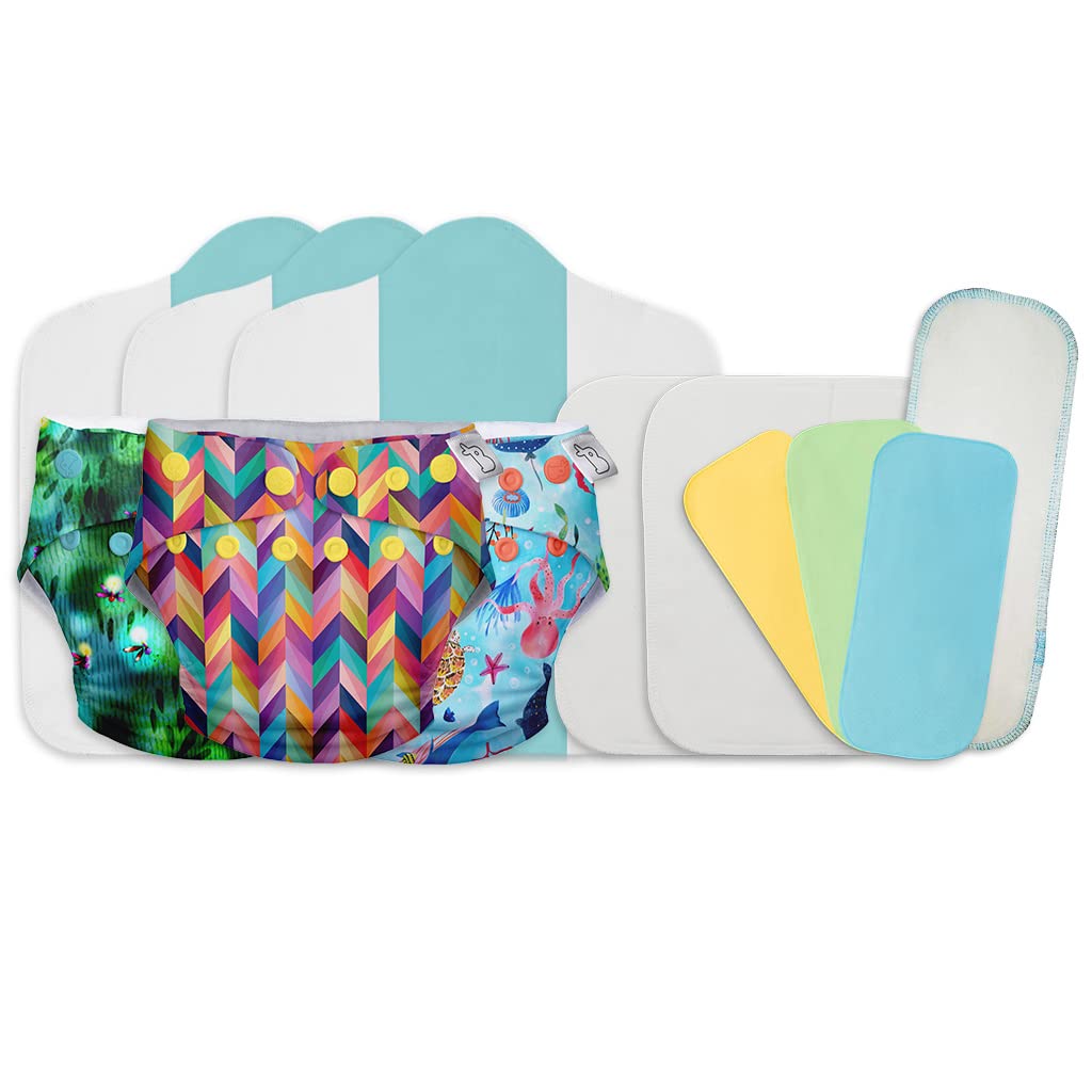 SuperBottoms Stash Builder Pack with 3 Freesize UNO- New version| Cloth diapers combo for babies from 3M to 3Y |With 3 Fleece liners, 2 Booster Pads & 1 Very Heavy Wetter Pad (hemp insert)-image-27
