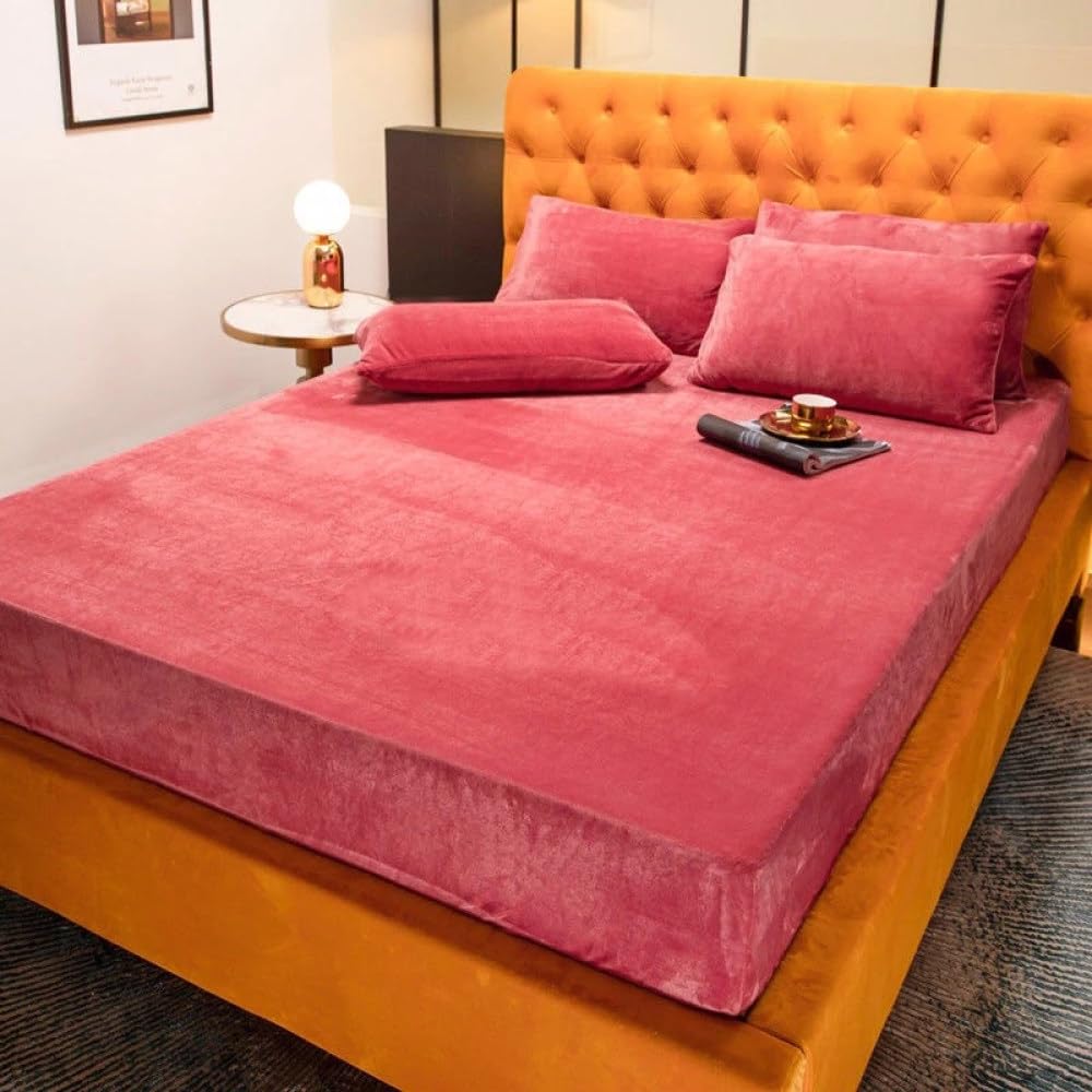 Sábana Bajera elástica de Terciopelo cálido para Invierno, Funda de colchón, Colcha de Lana de Coral, Ropa de Cama, Cama Doble, tamaño King, 7,90x200x15cm, 1 Unidad