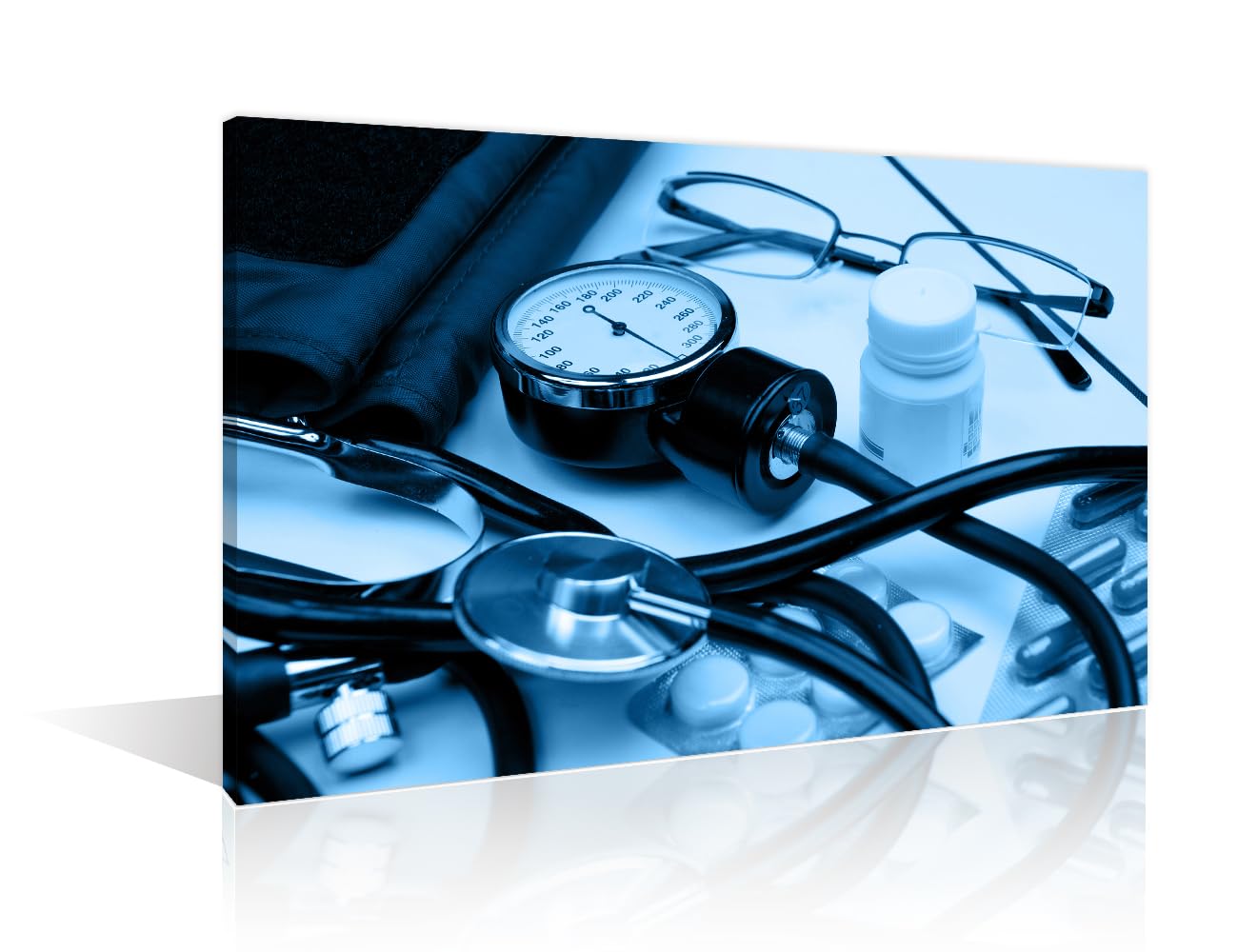 Canvas Wall Art Medical Hospital Background in Blue Wall Decor for Living Room 1 Pieces Stethoscope Artwork Wall Decor for Bedroom Giclee Wooden Framed Gallery-Wrapped Ready to Hang, 24" Wx36 H