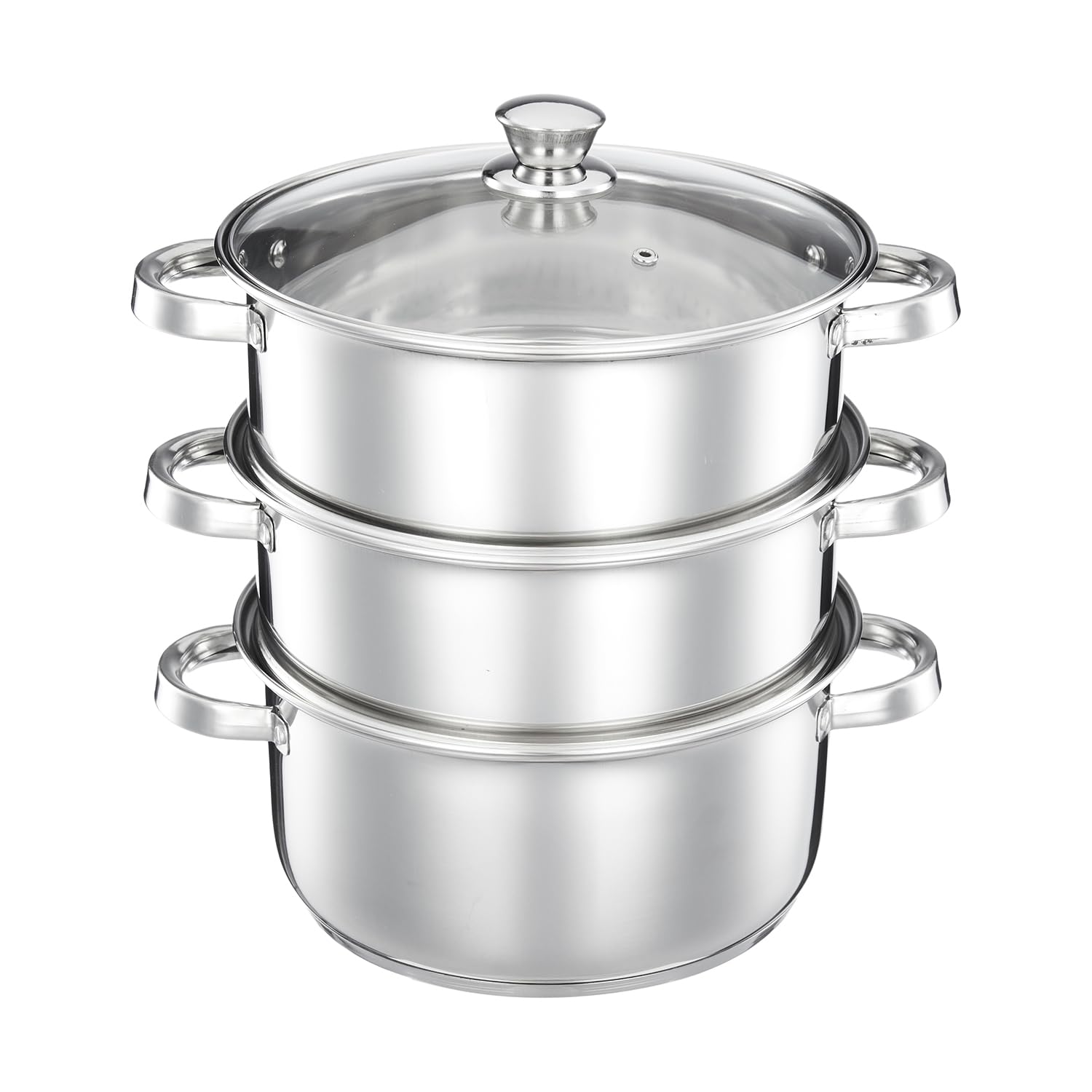 Amazon Brand – Solimo Stainless Steel 3-Tier Steamer with Glass Lid | 18 cm | Induction Bottom | For Modak, Momos & More | Compact & Durable | Rust-Resistant-picture-35