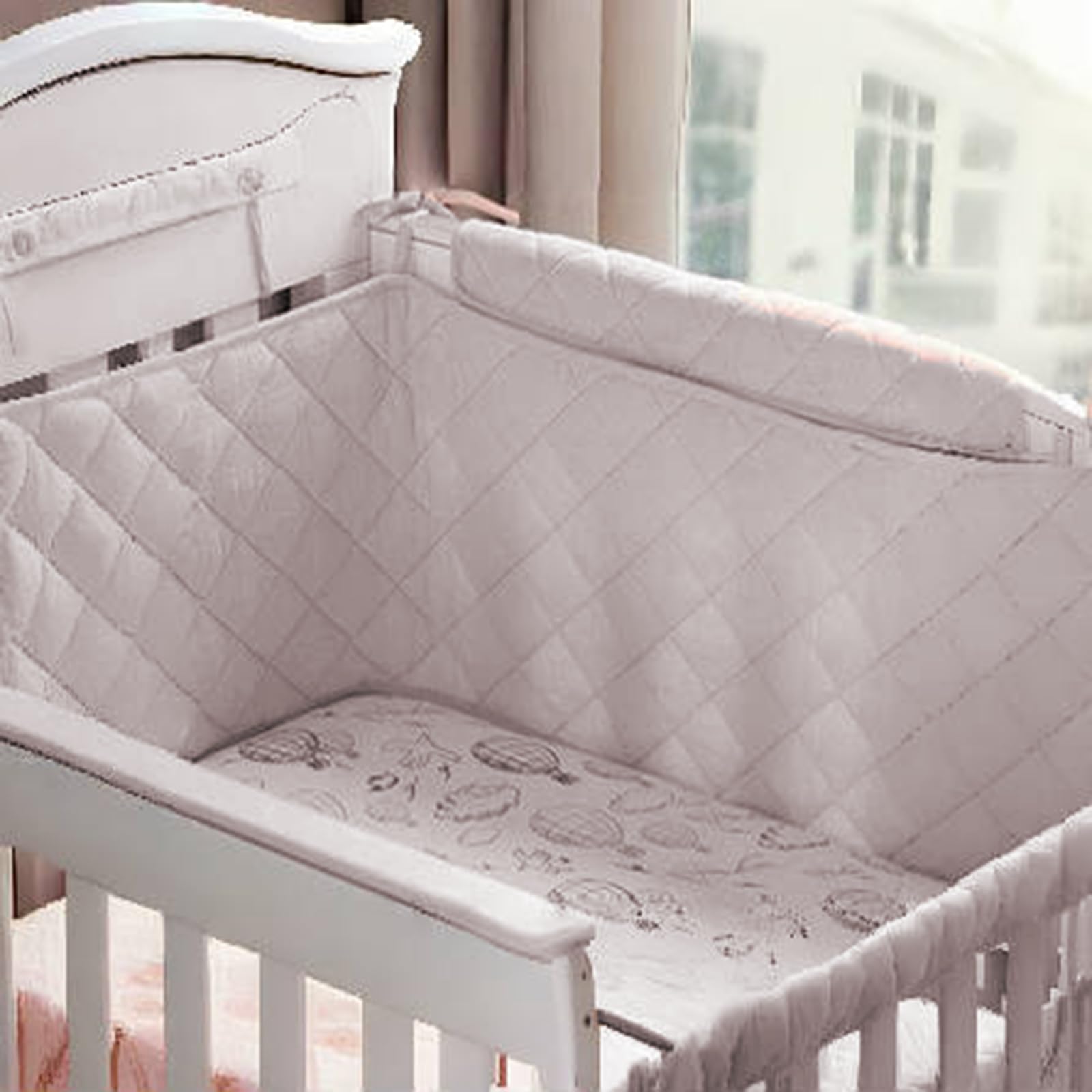 Crib Liner Bumper, Breathable Safe Cot Liner, Crib Bedding Crash Kids Bed with Lashing Rope, Fits Full-Size Four-Sided Slatted And Solid Back Cribs,White,360 * 30cm