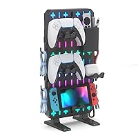 Vista 1 de KDD RGB Desk Pegboard Organizer - Compact Freestanding Gaming Desk Decor with Controller & Headphone Holder, Storage Box, Hooks, Phone Stand - No
