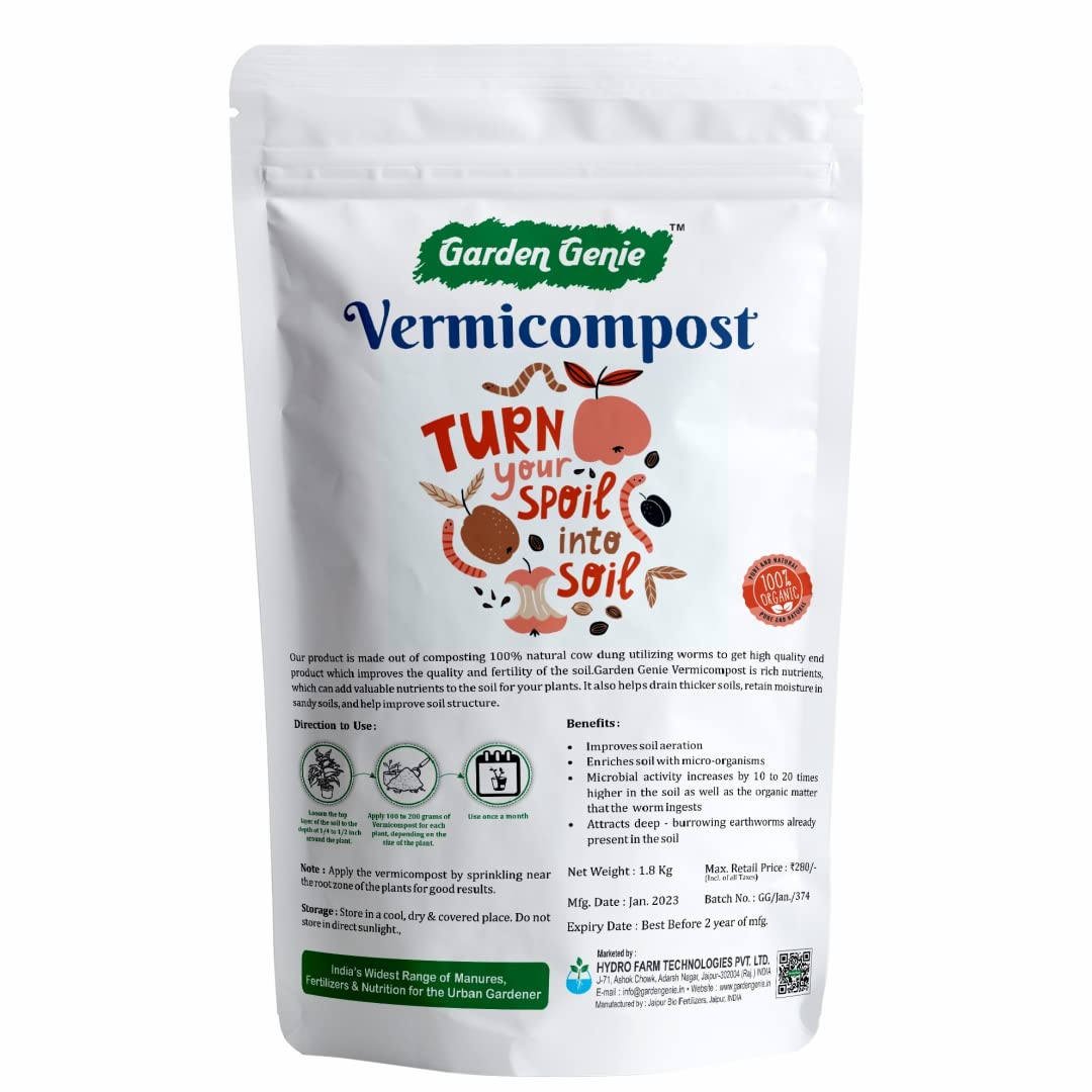 Garden Genie Vermicompost for Plants I Manure made by worm casting of Cow Dung for Home Gardening I Organic Fertilizer for Plants I Complete Plant Food for the Soil - 1800 gm (B091HWX2J2) Amazon Price History, Amazon Price Tracker