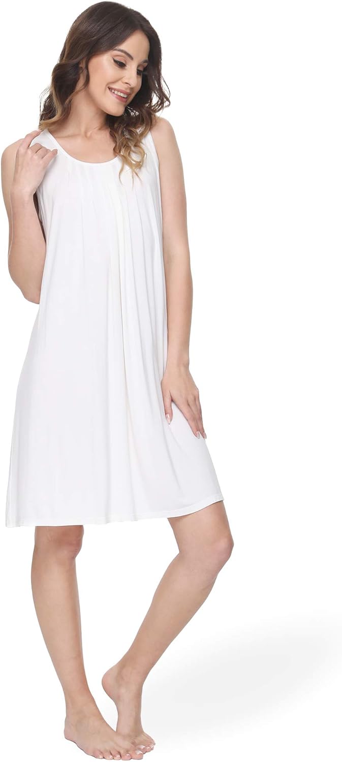 GYS Womens Bamboo-Derived Viscose Nightgowns Soft Sleeveless V Neck Nightdress Lightweight Sleep Shirt S-4XP - Image 3