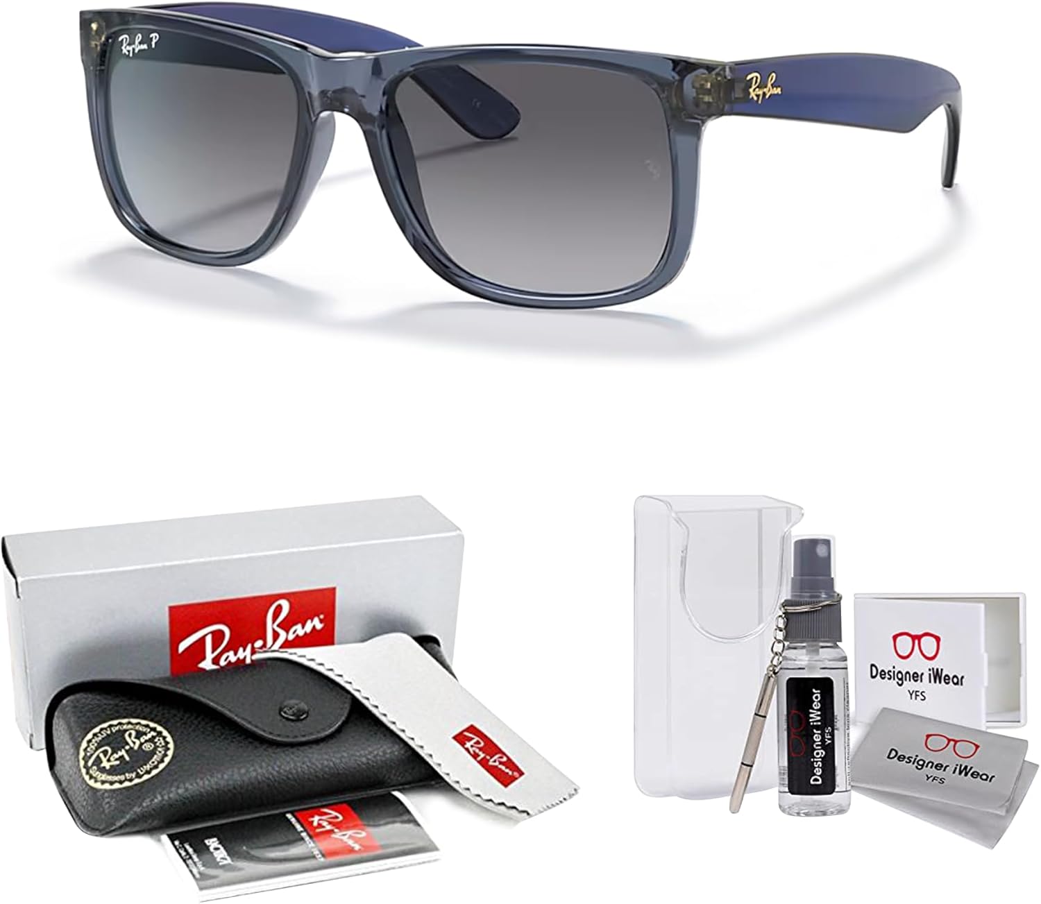 Ray-Ban RB4165 JUSTIN Sunglasses For Men For Women+ BUNDLE with + BUNDLE with ACCESSORY EYEWEAR KIT Transparent Blue/Grey Gradient Polarized 55 Millimeters image 2 of 7 B0C9KFZP6M