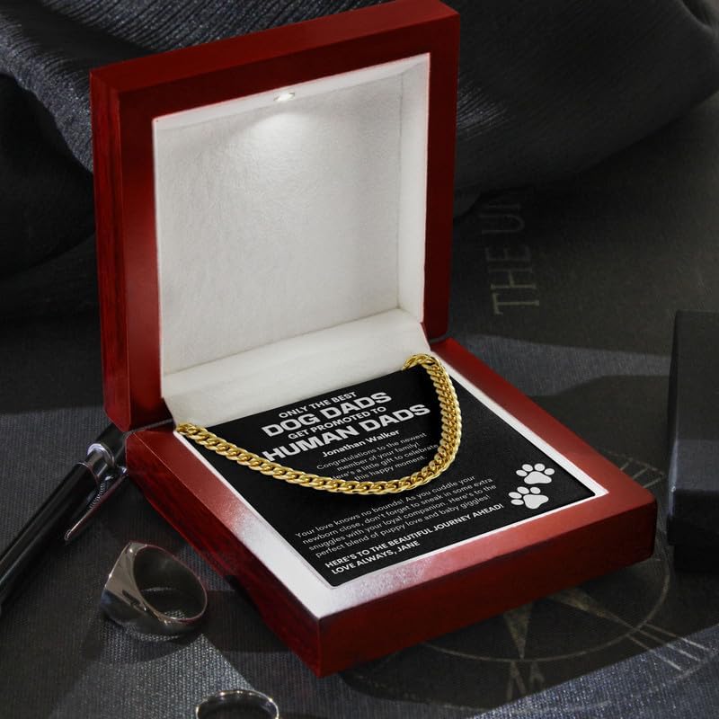 New Dad, Dog Dad Necklace Cuban Chain Gold - Newest Member Of Your Family - Jewelry For Dog Lovers Pet Owner Bichon Frise