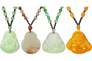 4 Pieces Buddha Necklace Pack - Feng Shui Smiling Buddha Jewelry Good...