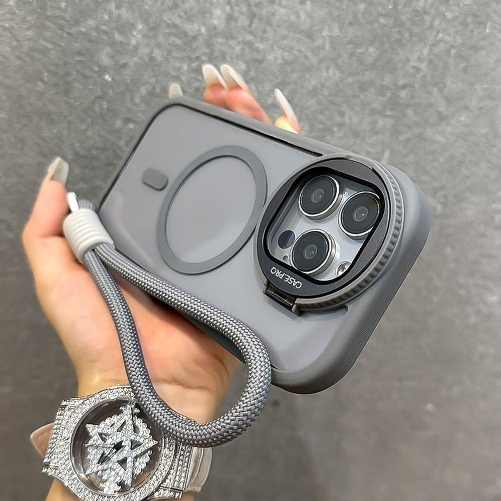 Etui magnetyczne z uchwytem na obiektyw ze szkła składanego, przezroczyste, do iPhone'a 17 16 15 14 13 12 11 Pro Max, pasek na nadgarstek, odporne na wstrząsy, ciemnozielone, do iPhone'a 17Air