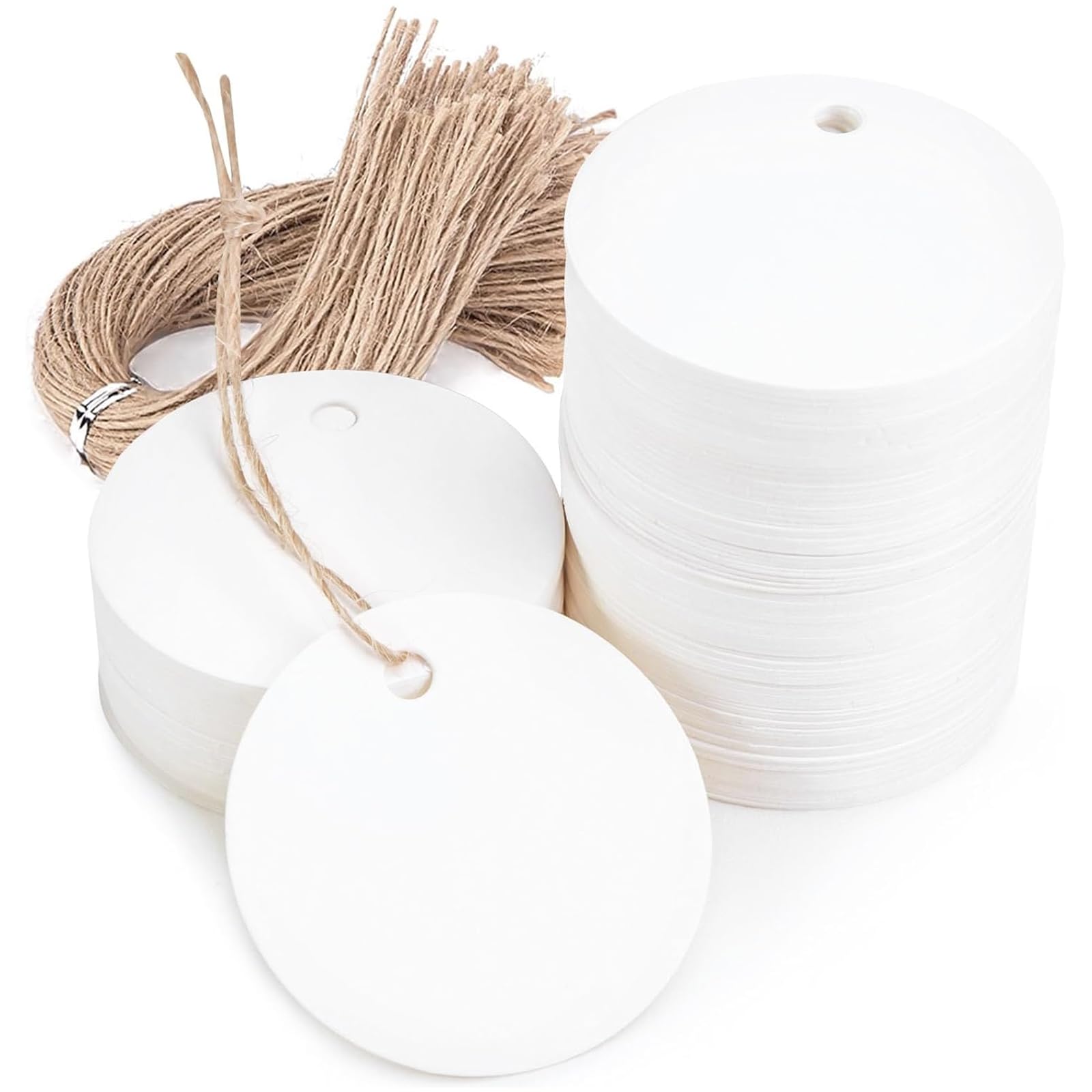SallyFashion 120PCS White Round Gift Tags, 2 inch Kraft Paper Gift Tags with String for Gifts Wrapping Craft Project Wedding Favors