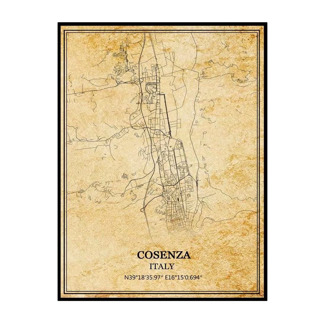 TANOKCRS Cosenza Włochy sztuka ścienna vintage nadruk plakat mapa grafika podróż pamiątka prezent dekoracja domu 50 x 76 cm bez ramki