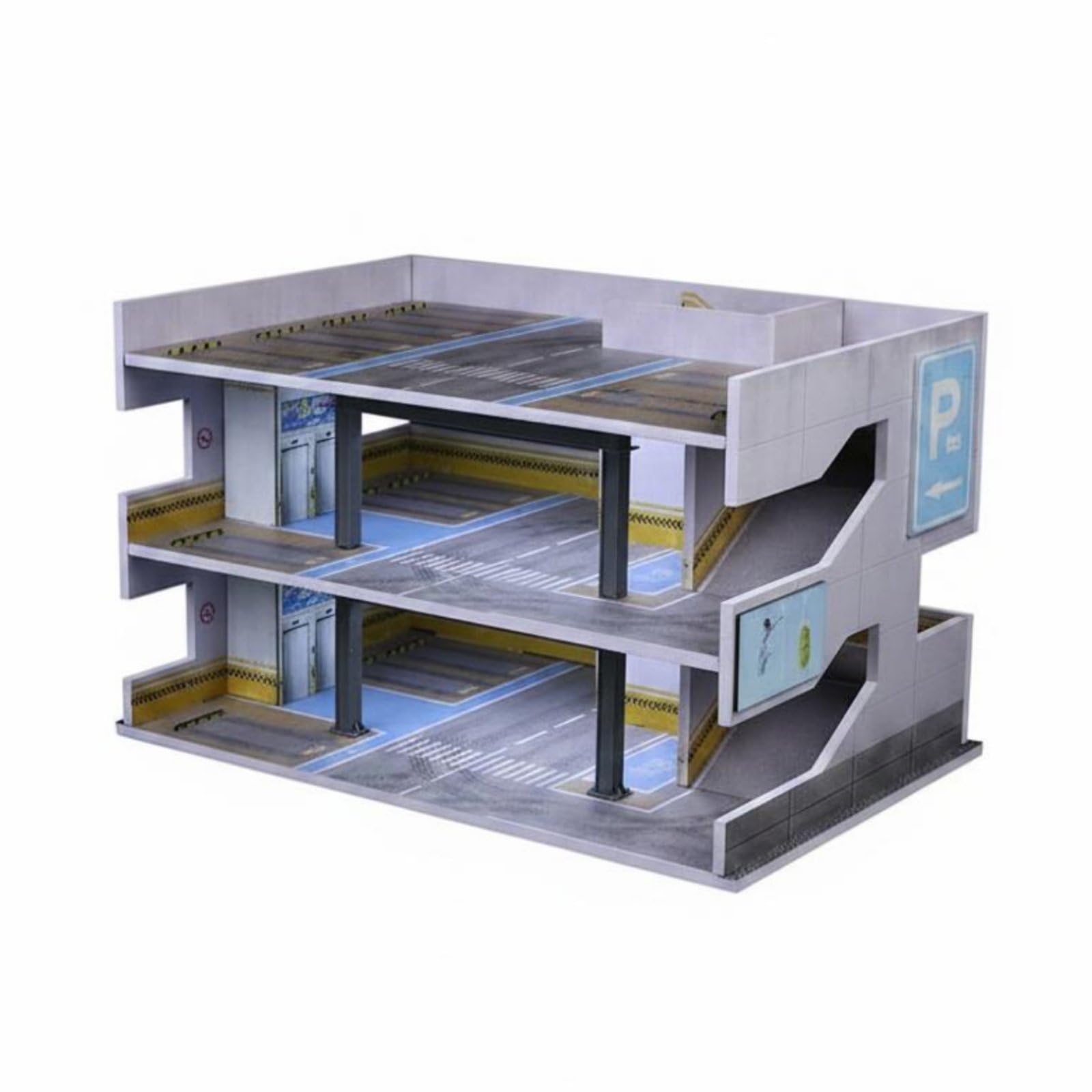 Gralara Diorama Parcheggio 1:64 con Struttura a Livelli Garage LED Multistrato Dettagliato Scena Parcheggio in per Esposizione, Scrivania, Parcheggio Multipiano Giapponese C