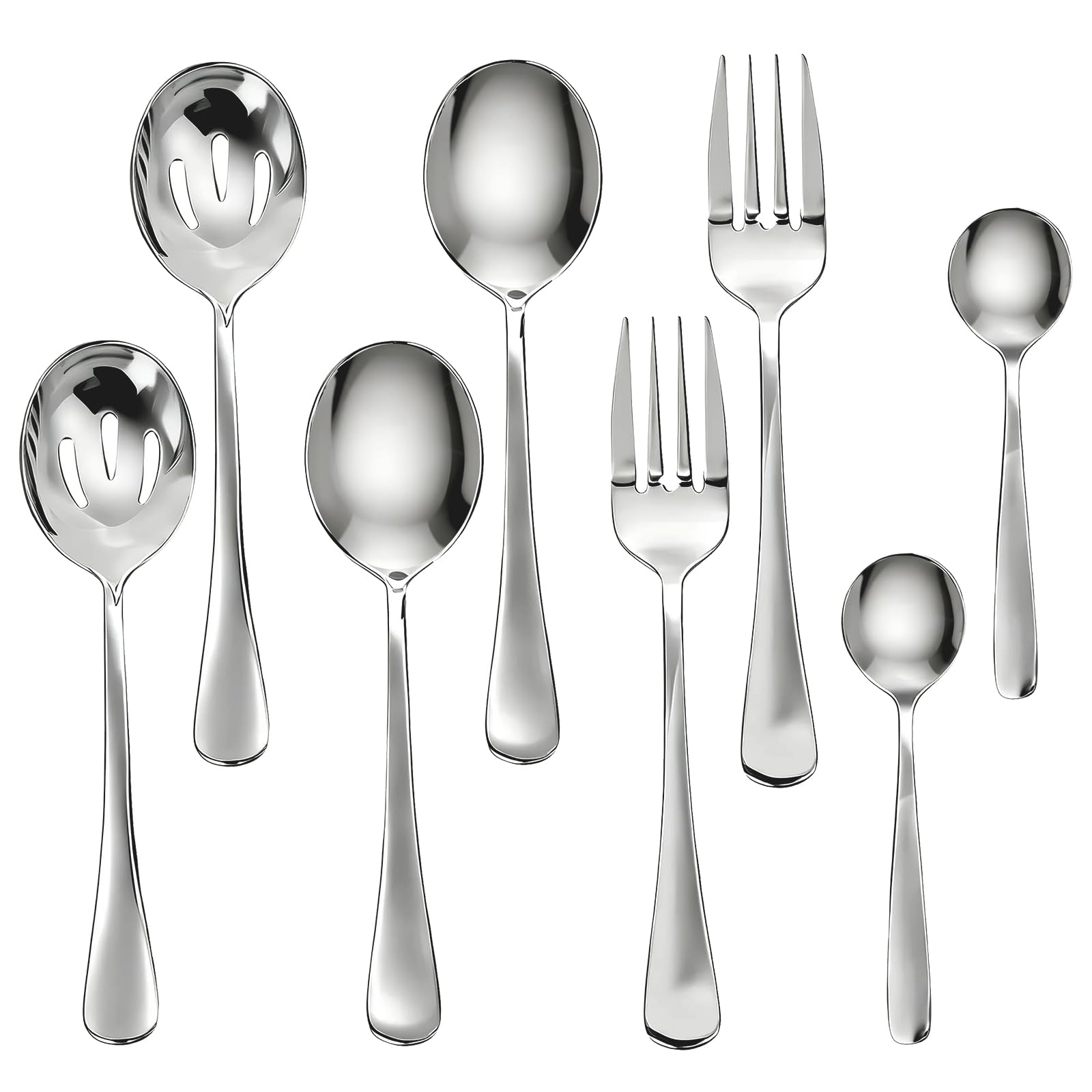 JXHAPY 8 PCS Serving Utensils,8.7 Inch Large Serving Spoons,Slotted Spoon,Forks,Mini Coffee Spoons,Stainless Steel Serving Sets for Buffet Catering
