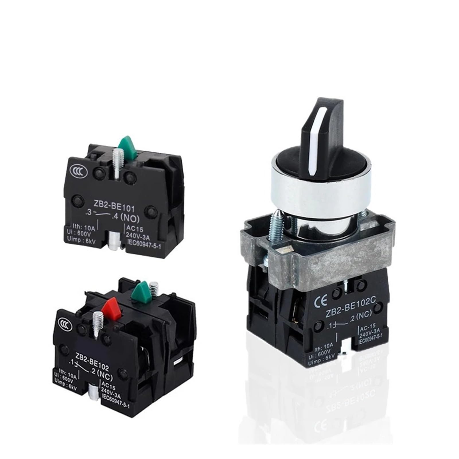 AUOQKQUT 1PC XB2-BD23 2NO Rotary Knob Button Switch Self-locking ZB2 Selector Brass 22mm Mounting