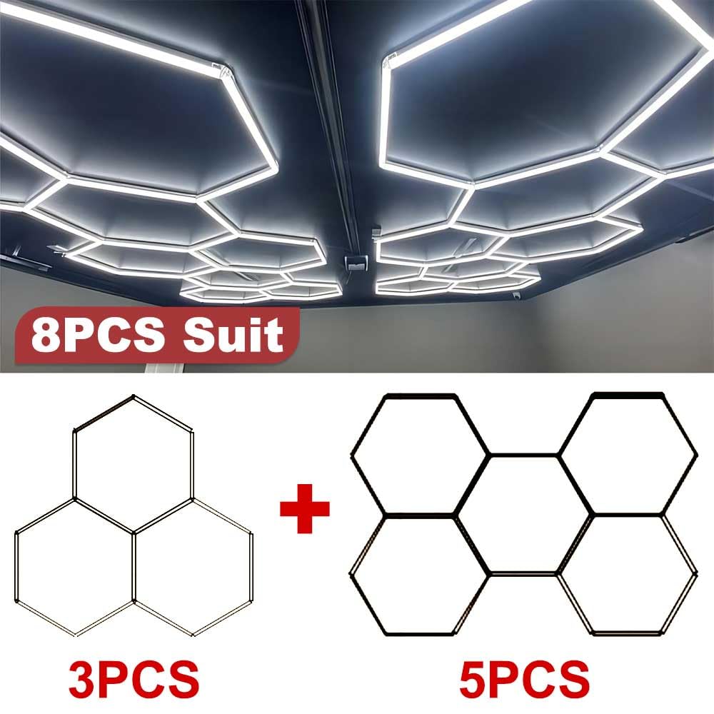 Superhelle Sechseckige LED Garage Deckenleuchte 23040 Lumen - Energiesparend für Keller, Lagerraum, Büro & Garage - Einfache Montage, IP44 Wasserschutz (5PCS Hex)