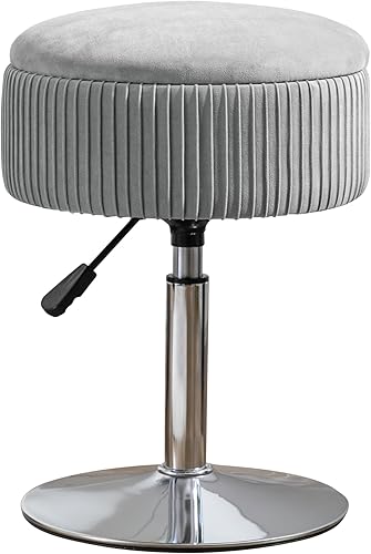 Miniatura 7 de LUE BONA 360Swivel Vanity Stool Chair for Makeup Room, Height Adjustable Stool for Vanity with Storage, Small Grey Velvet Vanity Stool for Bathroom,