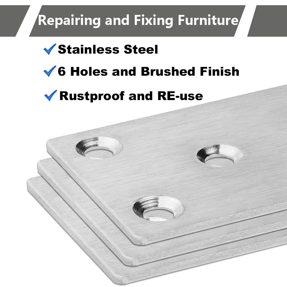 WYIPOLZI 20PCS Flat Jointing Plate 80x40mm Straight Mending Plates Flat Plate Bracket Stainless Steel for Repairing and Fixing Furniture - Image 3