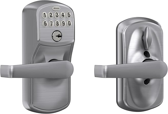 SCHLAGE Brushed Chrome FE595CS V PLY 626 ELA Plymouth Light Commercial Electronic Keypad Lock with Elan Lever(Satin Chrome)