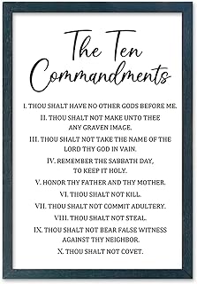 SRSZHIYUE The Ten Commandments Bible Verse Framed Wall Art Sign 16''×24'' God Jesus Prayer for Christian Saying Vintage Rustic Catholic Scripture Decor (Black)