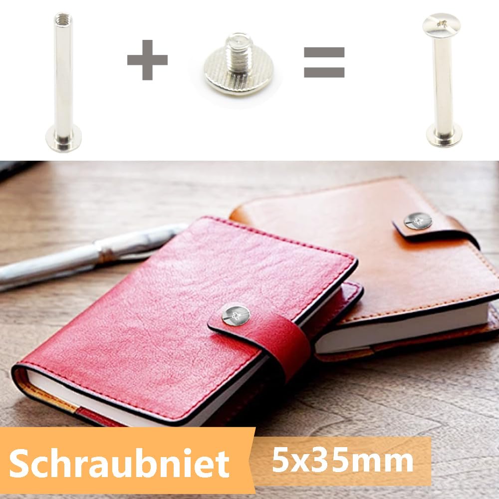Hocansen 25 Set Chicago Screws M5x35mm Leather Screw Nail Rivet Chicago Bolts Button Metal Binding Screws Posts Round Flat Head Stud Screw for Leather Craft and Bookbinding (M5*35mm/ZBD) - Image 3