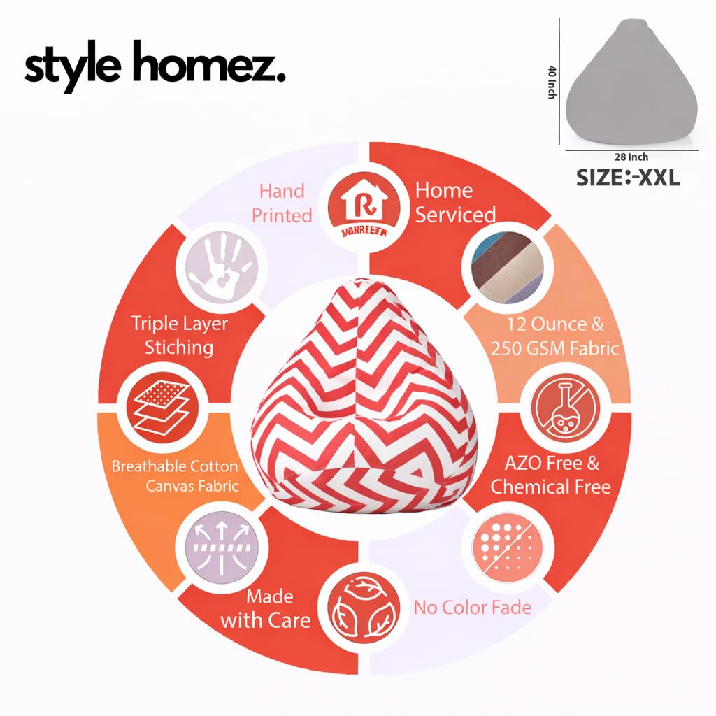 Style Homez Classic Cotton Canvas Stripes Printed Bean Bag XXL Size Cover Only 1