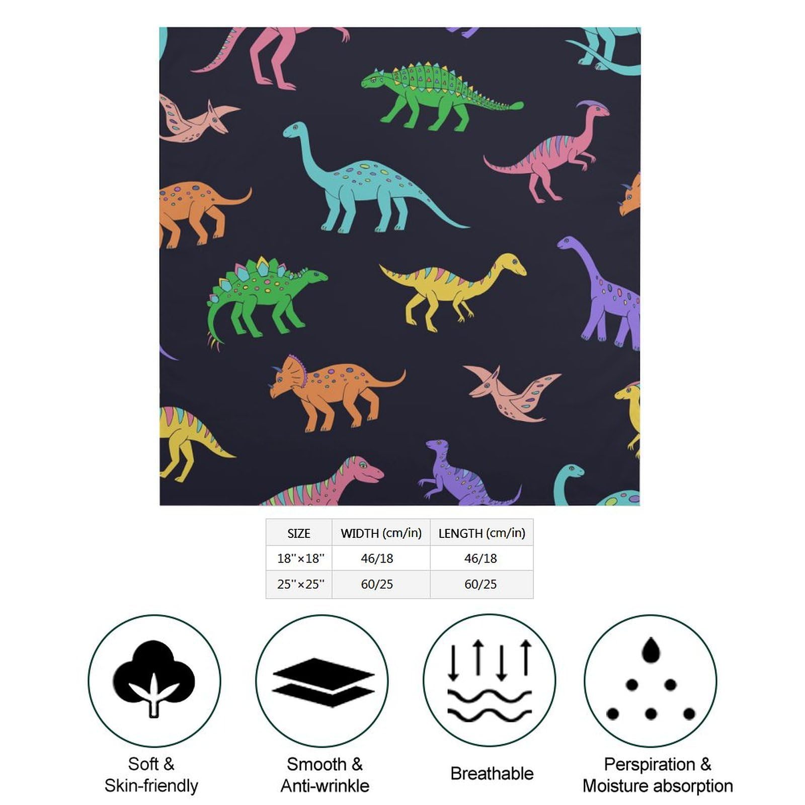 Csemeie Cute Cartoon Dinosaur Pattern Bandana Hair Scarf Headband Adjustable Neckerchief for Men Women Decor