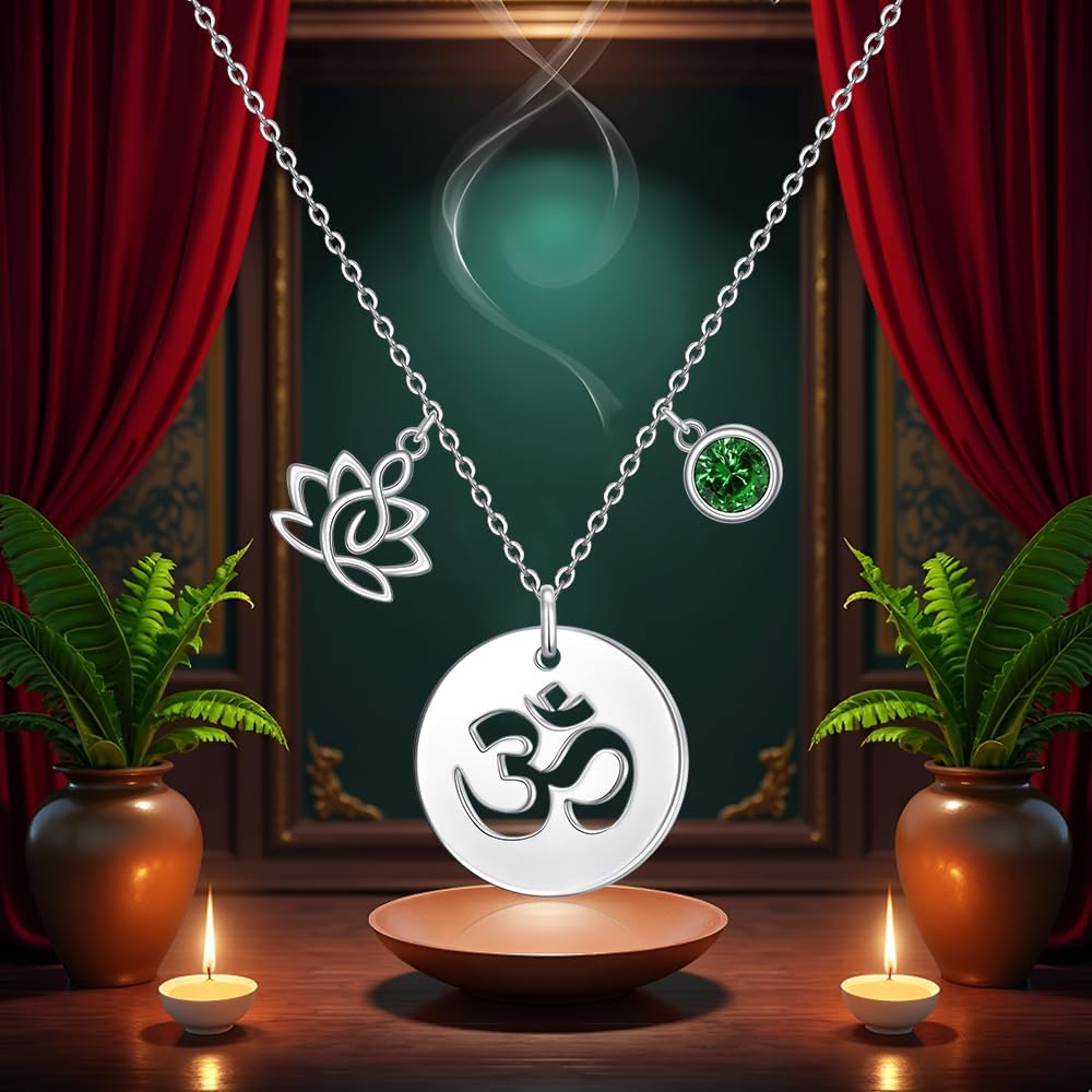 Om Necklace Lotus Necklaces for Women Sterling Silver Om Symbol Lotus Flower Pendant Jewelry Spiritual Yoga Meditation Birthday Gifts - Image 5