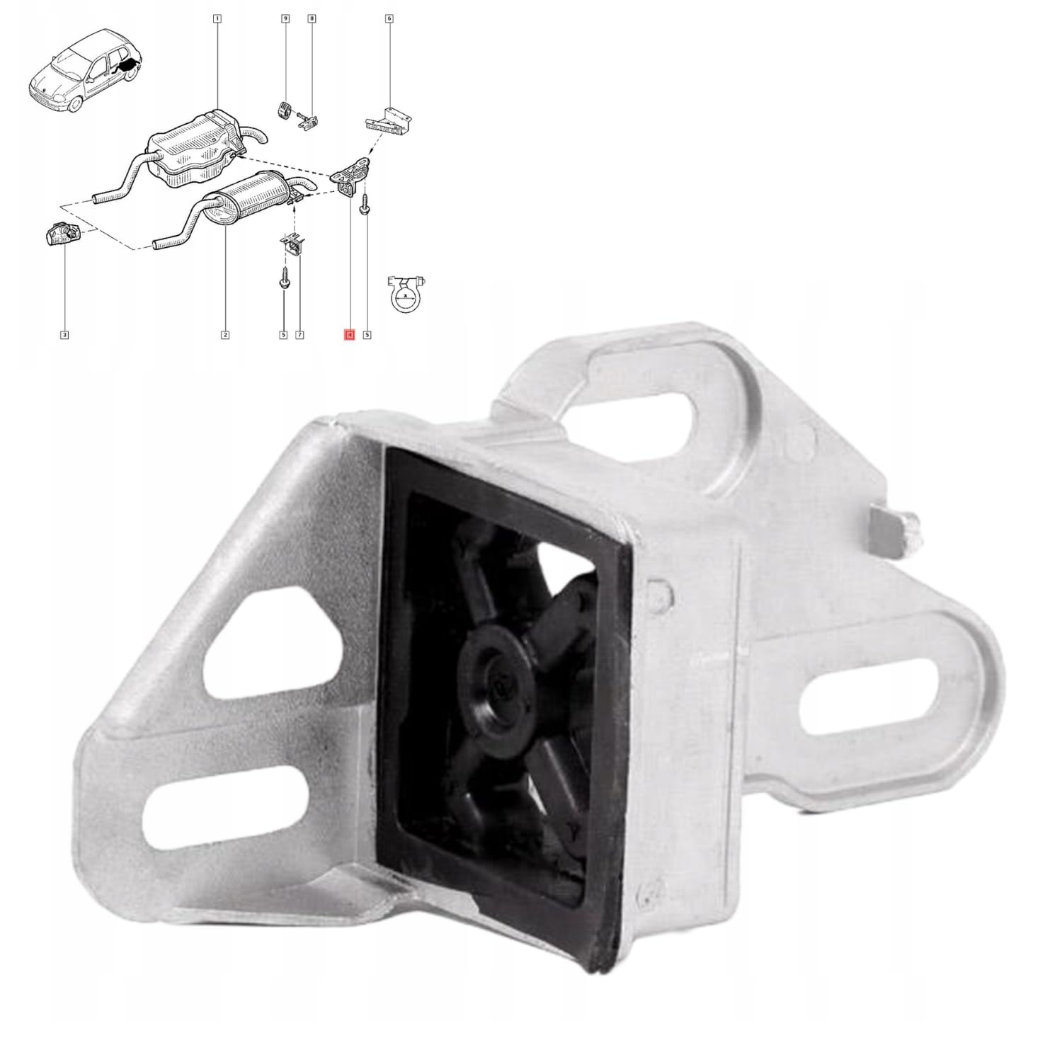 Support moteur Silencieux Silent Bloc Caoutchouc pot d'échappement compatible pour Renault Kangoo I Clio II Symbol Thalia OEM 7700424339 70618 T404125