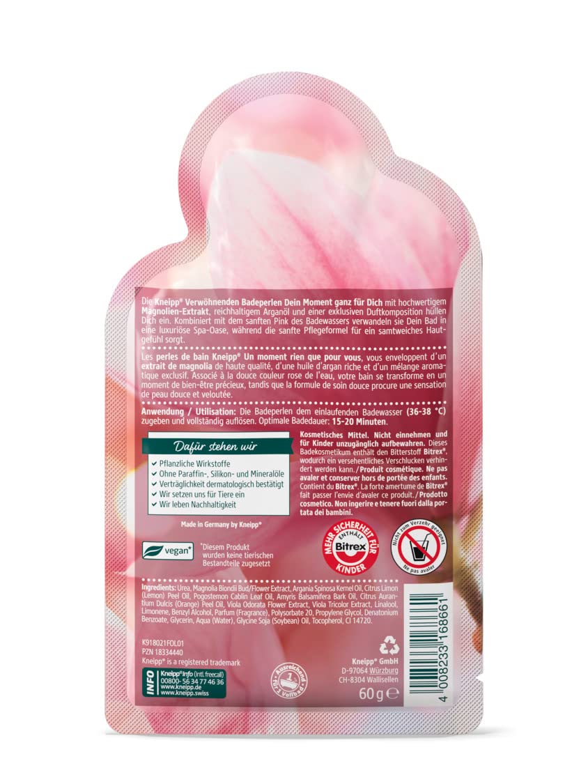 Kneipp Koraliki do kąpieli to Twój moment dla Ciebie – dodatek do kąpieli z wysokiej jakości ekstraktem z magnolii i bogatym olejkiem arganowym dla jedwabiście miękkiej skóry – 60 g