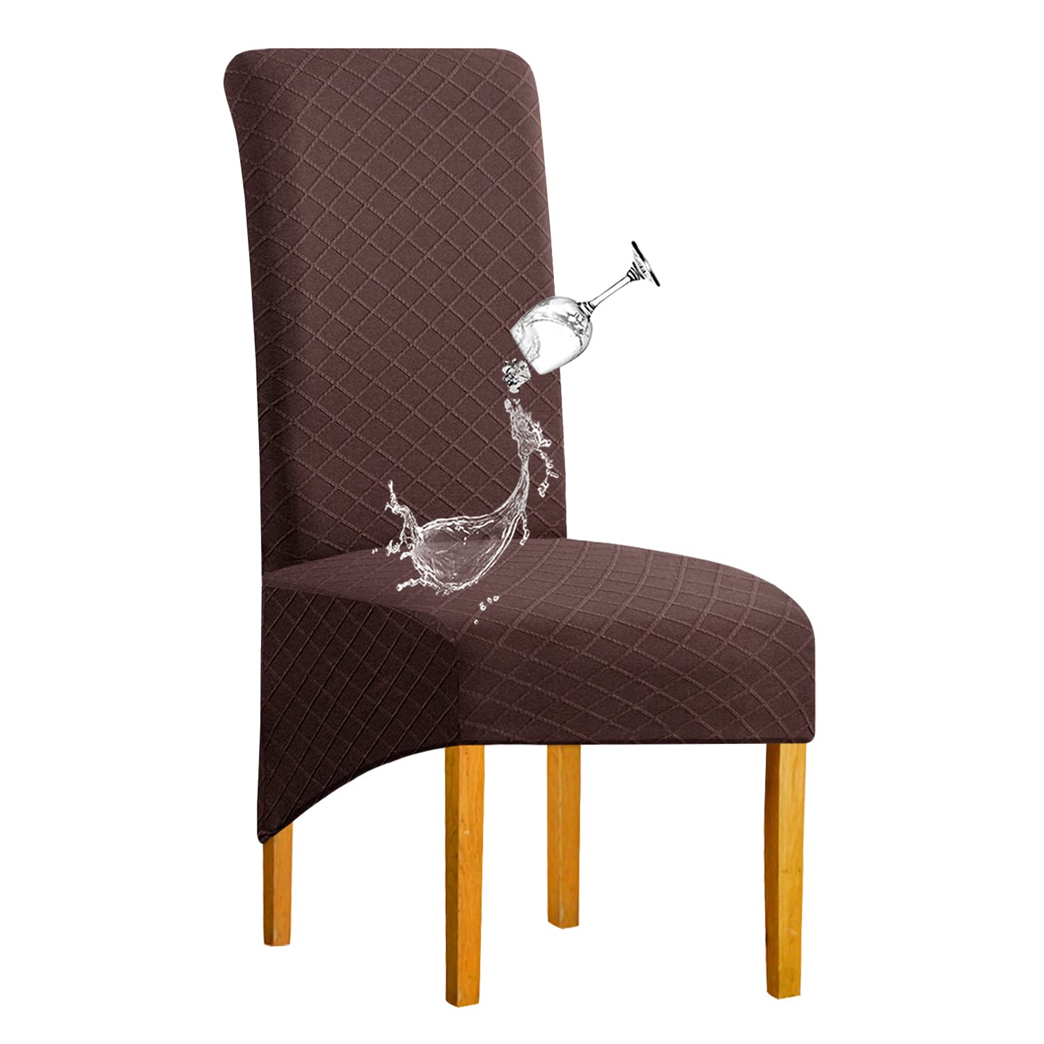 SHENGYIJING 1/2/4/6 PCS Diamond Lattice FStretch Waterproof XL Chair Covers for Dining Room, Spandex Large Dining Chair Slipcovers High Back Jacquard Dining Chair Covers (Brown,Set of 1)
