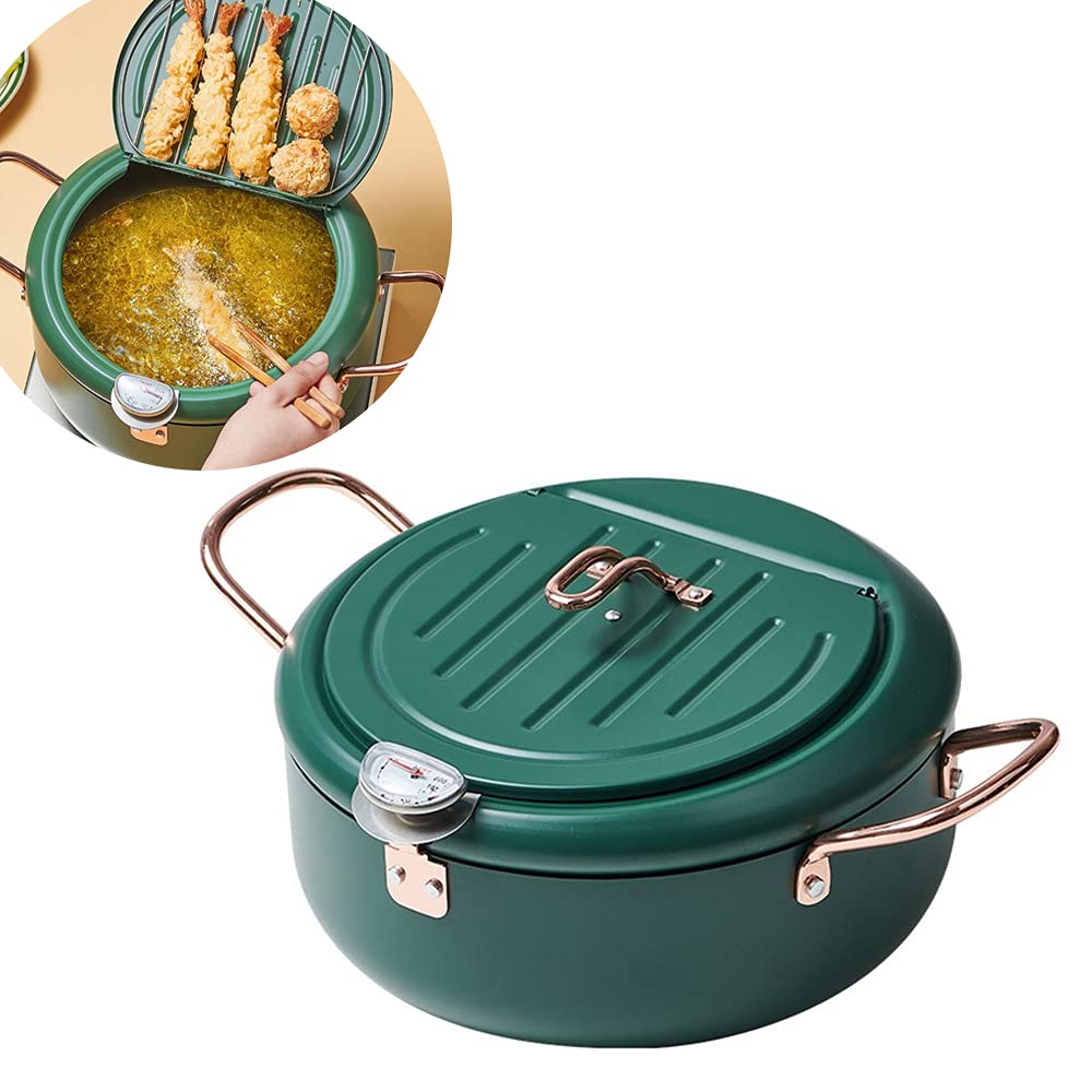 XIAOYAOJING Tempura Fryer Pan Deep Fryer Oil Drip Rack With Lid, Oil Filter Pot Temperature Control 