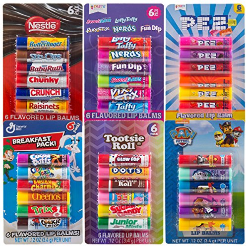 12pc Candy Flavored Lip Balm Assorted Flavors Chapstick Gloss Pez Nerds Nestle Bundle
