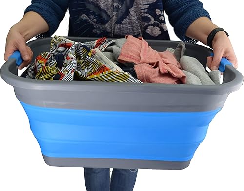 Miniatura 7 de SAMMART Cesta de plástico plegable de 36 litros (9.5 galones), contenedor de almacenamiento plegable y organizador, tina de lavado portátil, cesta