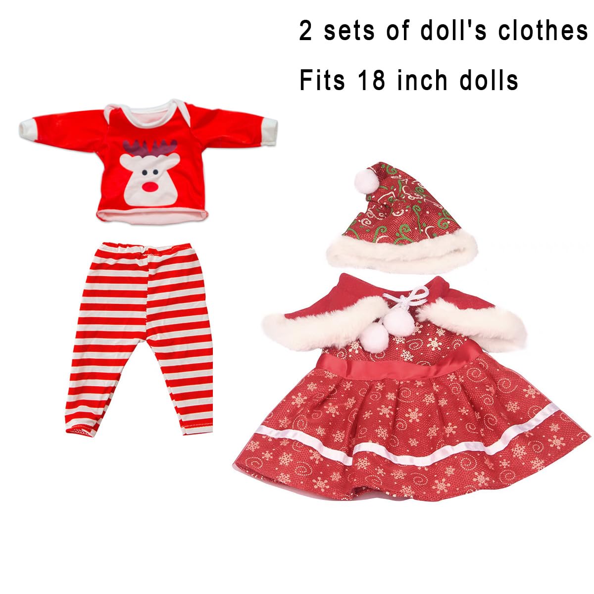 Clothes for Doll Onlvmyur Set of 5 Clothes Christmas Dolls Christmas Doll Costume Contains Dress, Skirt, Christmas Hat - Image 2