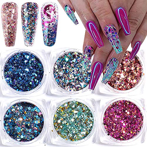 Holographic Nail Glitter Nail Art Glitters Nail Sequins Flake Hexagon Design Laser Mirror Sparkle Paillette on Nail Art Decoration for DIY Nail Art,Lip Gloss Decorations,Eye Makeup Sequins