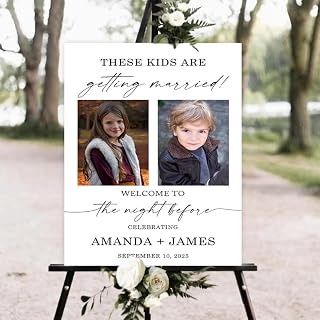 Minimalist These Kids Are Getting Married Sign, Rehearsal Dinner Welcome Sign with Photos, The Night Before Wedding Welcome Clear Acrylic & Plastic Sign, Wedding Rehearsal Dinner Decorations #1