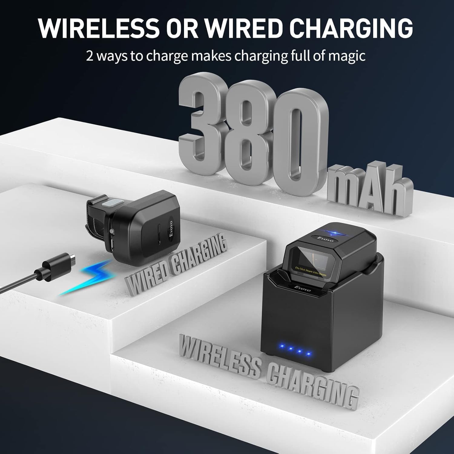 Eyoyo Mini Wearable 1D Finger Ring Barcode Scanner with Wireless Charging Dock, Left&Right-Handed Use, Bluetooth Hands Free Inventory Bar Code Reader for iPhone Android iOS Windows Mac OS Tablet