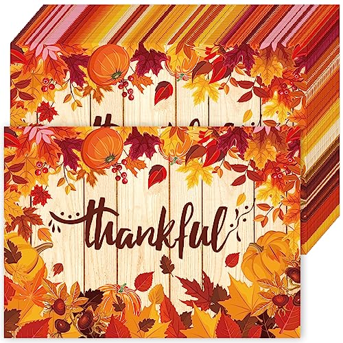 Whaline 200Pcs Fall Paper Placemats Maple Leaves Pumpkin Dinner Mats Autumn Thanksgiving Disposable Table Mats for Party Table Setting