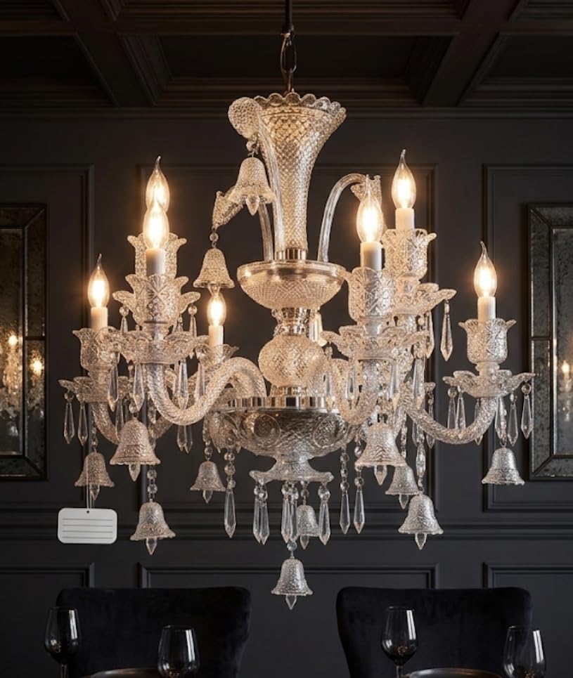 Image of Sanleen Antique Modern Contemporary Glass Chandelier Ceiling Lighting Lamp Hanging Chandelier (6 Lamp) (24 Inch) (Design 11)