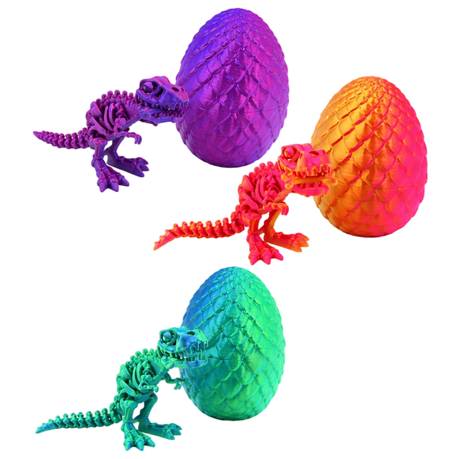 TUBAWD 3D Printed Dinosaur & Dinosaur Egg Set, Creative Dinosaur Figures for Collection, Display, Stress Relief & Gifting, Laser Purple, Laser Green, Laser Red